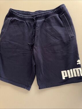 Puma Navy Blue Athletic Drawstring Shorts with Logo